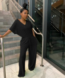 Plus Size Loose Casual Solid Color V Neck Jumpsuit SFY-141