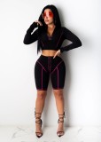 Casual Sporty Long Sleeve Zipper High Waist Shorts Set ZSD-0289