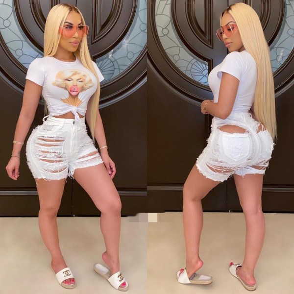 Denim Ripped Hole Skinny Jeans Shorts LSD-8695