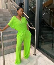 Plus Size Loose Casual Solid Color V Neck Jumpsuit SFY-141