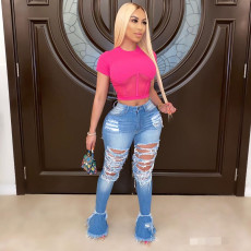 Plus Size 4XL Denim Ripped Hole Flared Jeans Pants LSD-8707-1