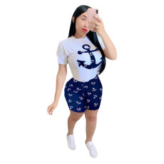 Casual Printed Short Sleeve Two Piece Shorts Set LUO-3074
