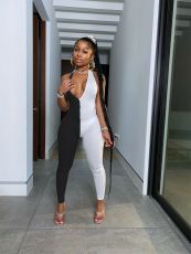 Sexy Pathwork Deep V Halter Backless Jumpsuit LUO-3075