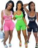 Letter Print Sleeveless Sporty One Piece Rompers LUO-3076