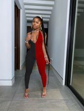 Sexy Pathwork Deep V Halter Backless Jumpsuit LUO-3075