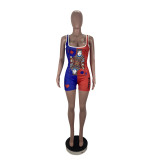 Poker Print Contrast Color Sleeveless Rompers CHY-1241