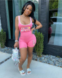 Letter Print Sleeveless Sporty One Piece Rompers LUO-3076