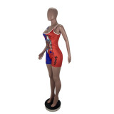 Poker Print Contrast Color Sleeveless Rompers CHY-1241