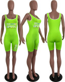 Letter Print Sleeveless Sporty One Piece Rompers LUO-3076