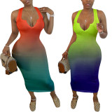 Plus Size 4XL Gradient Sleeveless Slim Long Dress HMS-5332