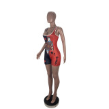 Poker Print Contrast Color Sleeveless Rompers CHY-1241