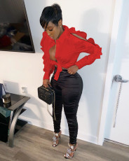Sexy Ruffled Long Sleeve Blouse Tops YIM-8077