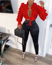 Sexy Ruffled Long Sleeve Blouse Tops YIM-8077