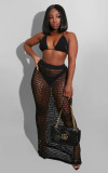 Sexy Grid Perspective Knitted Cutout Beach Smocked Suits ZSD-068