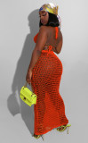 Sexy Grid Perspective Knitted Cutout Beach Smocked Suits ZSD-068