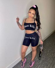 Letter Print Camisole Shorts Two Piece Set WSM-5154