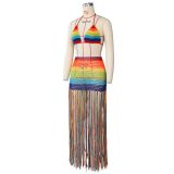 Sexy Crochet Tassel Cutout Skirt Two Piece Set ZSD-051