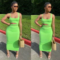 Plus Size Solid Crop Top Long Skirt 2 Piece Sets BGN-060