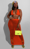 Sexy Grid Perspective Knitted Cutout Beach Smocked Suits ZSD-068