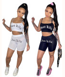 Letter Print Camisole Shorts Two Piece Set WSM-5154