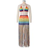 Sexy Crochet Tassel Cutout Skirt Two Piece Set ZSD-051