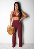 Fashion Knitted Mesh Cutout Perspective Long Pants Suit ZSD-046