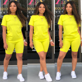 Copy Solid Tracksuit Short Sleeve Two Piece Shorts Set TE-3779