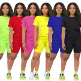 Copy Solid Tracksuit Short Sleeve Two Piece Shorts Set TE-3779