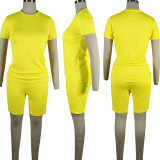 Copy Solid Tracksuit Short Sleeve Two Piece Shorts Set TE-3779