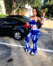 Plus Size Printed Tube Top  Flared Pants Two Piece Set OYF-8027-1