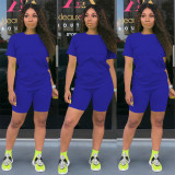 Copy Solid Tracksuit Short Sleeve Two Piece Shorts Set TE-3779