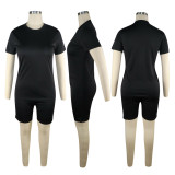 Copy Solid Tracksuit Short Sleeve Two Piece Shorts Set TE-3779