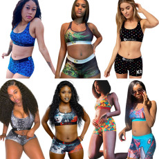 Plus Size Printed Tank Tops Shorts Two Piece Sets OD-8356