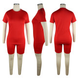 Copy Solid Tracksuit Short Sleeve Two Piece Shorts Set TE-3779