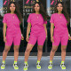 Copy Solid Tracksuit Short Sleeve Two Piece Shorts Set TE-3779