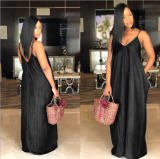 Plus Size Spaghetti Strap Loose Denim Maxi Dress SMR-8908