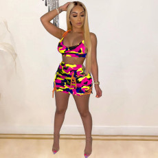 Plus Size Sexy Camouflage Strappy Printed Skirt Suit MAE-2046