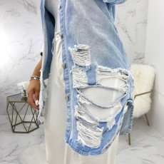 Casual Ripped Hole Button Long Denim Coats SMR-9625
