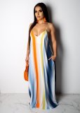 Sexy Printed Sleeveless V Neck Maxi Slip Dress SMR-9243