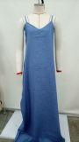 Plus Size Spaghetti Strap Loose Denim Maxi Dress SMR-8908