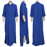 Solid Long Sleeve Button Maxi Shirt Dress SMR-9620