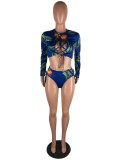 Plus Size Floral Print Lace Up 2 Piece Bikini Sets LP-6200