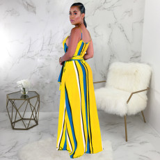 Colorful Stripe Sashes Loose Long Slip Dress SMR-9304