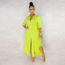 Solid Long Sleeve Button Maxi Shirt Dress SMR-9620