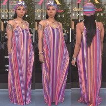 Colorful Stripe Loose Maxi Slip Dress Without Headscarf SMR-9308