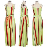 Colorful Stripe Spaghetti Strap Loose Maxi Dress SMR-9624