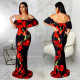 Floral Print Slash Neck Slim Maxi Dress SMR-9274