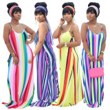 Colorful Stripe Spaghetti Strap Loose Maxi Dress SMR-9624