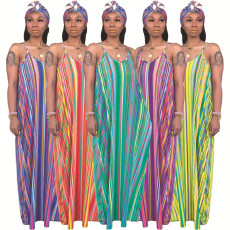 Colorful Stripe Loose Maxi Slip Dress Without Headscarf SMR-9308