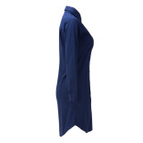 Plus Size Solid Long Sleeve Long Style Shirt Tops SMR-8797
